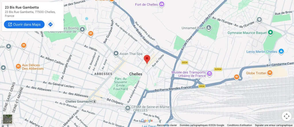 Plan d’accès : 23 Bis Rue Gambetta, 77500 Chelles